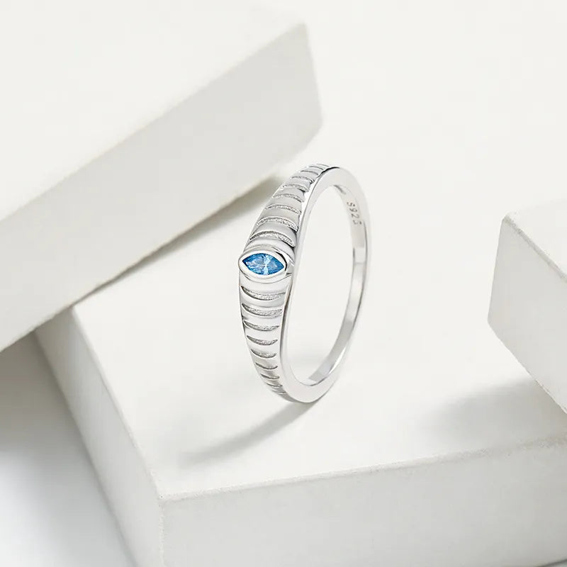 Sterling Silver Inlaid Zircon Ring in Silver - women's ring