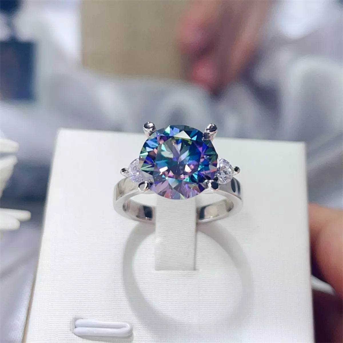 5 Carat Moissanite Sterling Silver Ring in Blue - women's ring