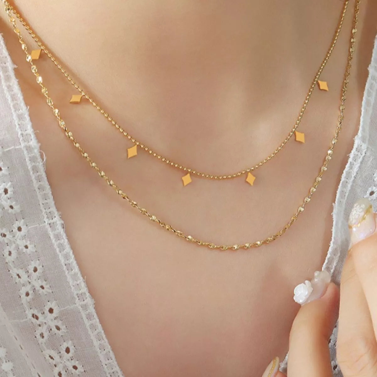 18K Gold-Plated Titanium Steel Layered Necklace in Gold - women's layered necklace