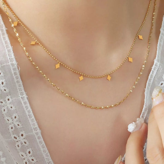 18K Gold-Plated Titanium Steel Layered Necklace in Gold - women's layered necklace