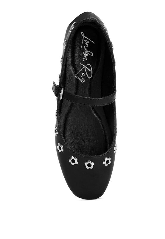 Floral Eyelet Strapped Ballerinas