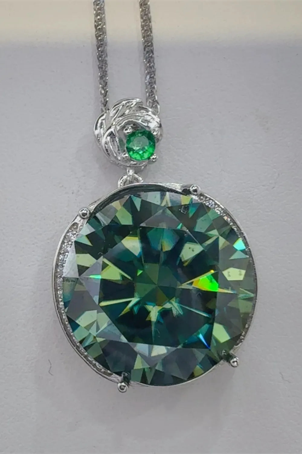 20 Carat Moissanite Sterling Silver Pendant Necklace - alternate necklace view