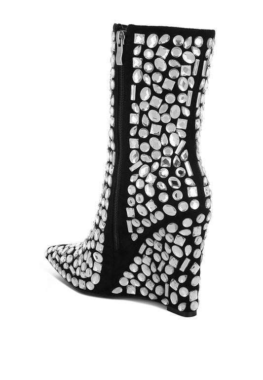 Diamante Wedge Heel Boots