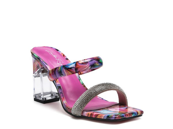 Marble Print Block Heel Sandals