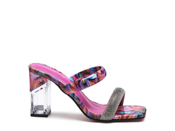 Marble Print Block Heel Sandals