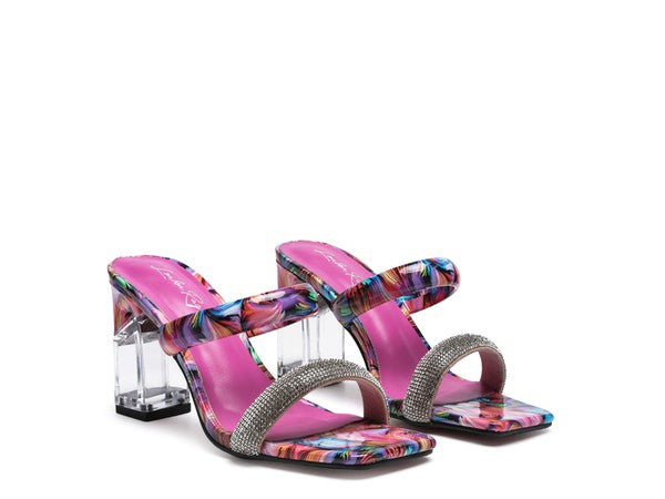 Marble Print Block Heel Sandals