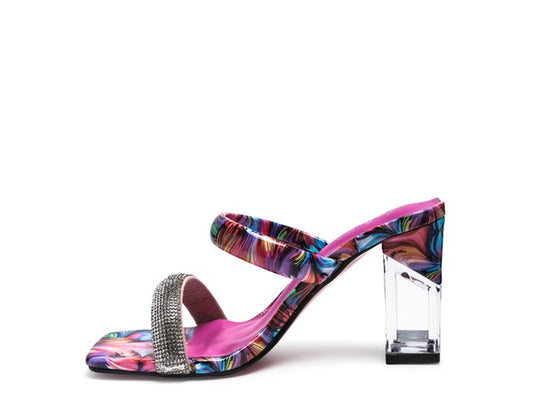 Marble Print Block Heel Sandals