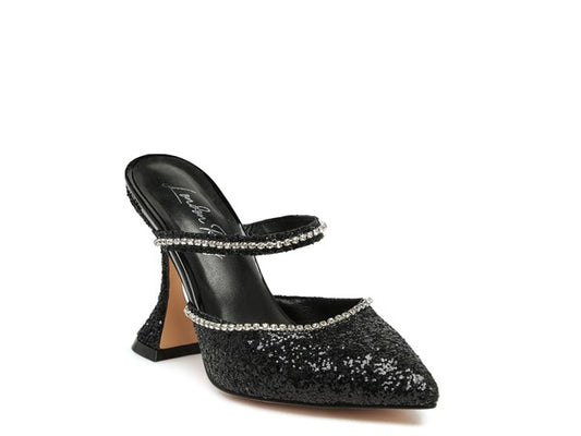 Glitter Diamante Spool Heel Sandals
