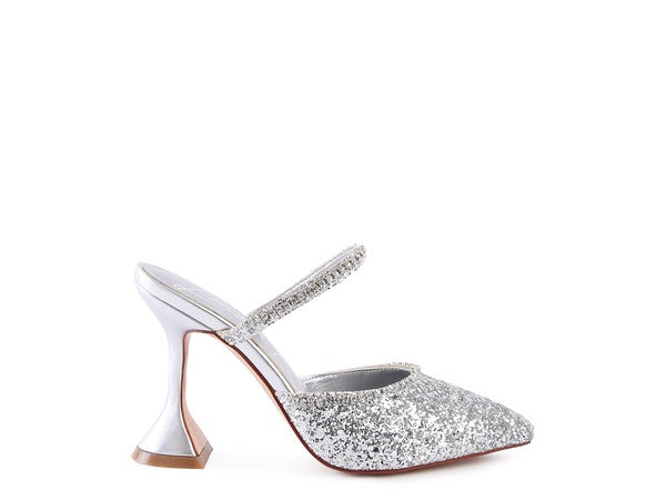 Glitter Diamante Spool Heel Sandals