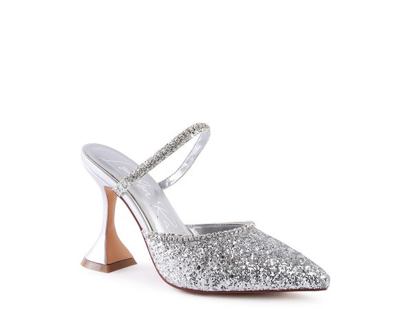 Glitter Diamante Spool Heel Sandals