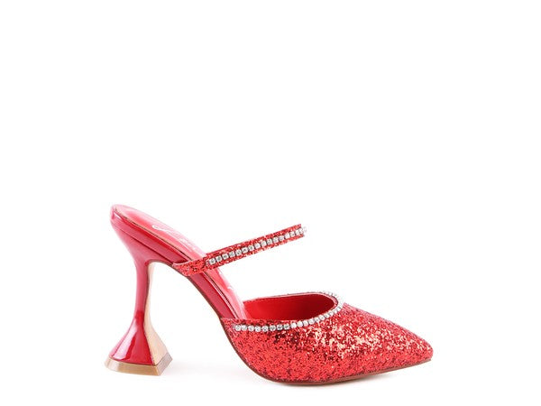 Glitter Diamante Spool Heel Sandals