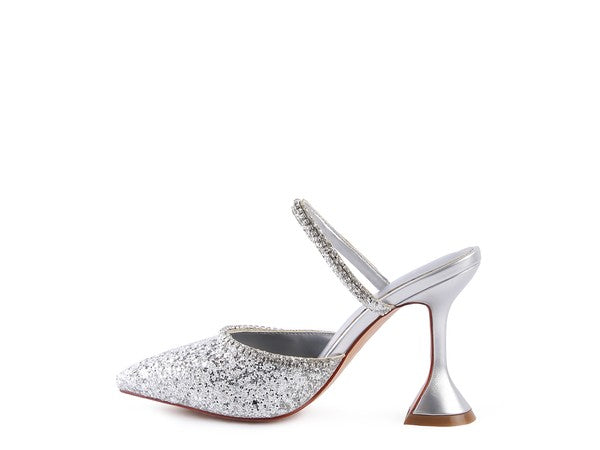 Glitter Diamante Spool Heel Sandals