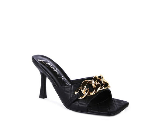 Quilted Metal Chain Sandals