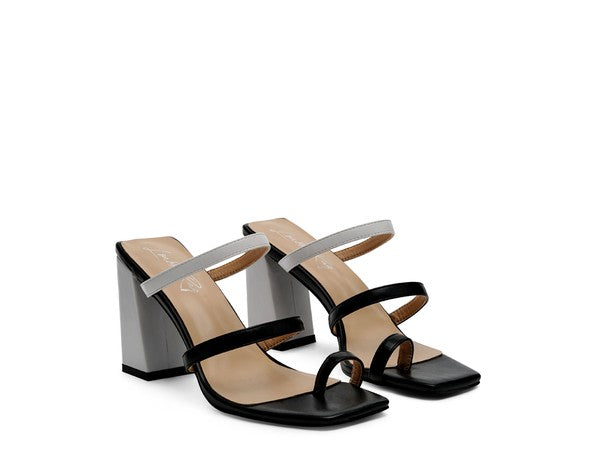 Contrast Strap Block Heel Sandals