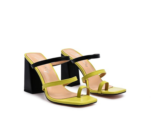 Contrast Strap Block Heel Sandals