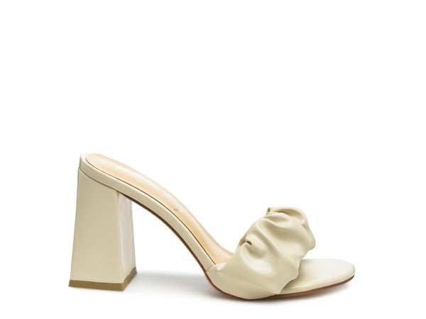 Ruched Strap Block Heel Sandals