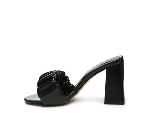 Ruched Strap Block Heel Sandals