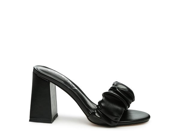 Ruched Strap Block Heel Sandals