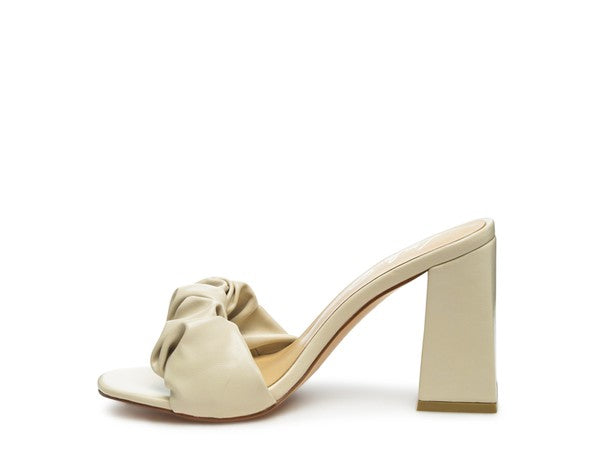 Ruched Strap Block Heel Sandals