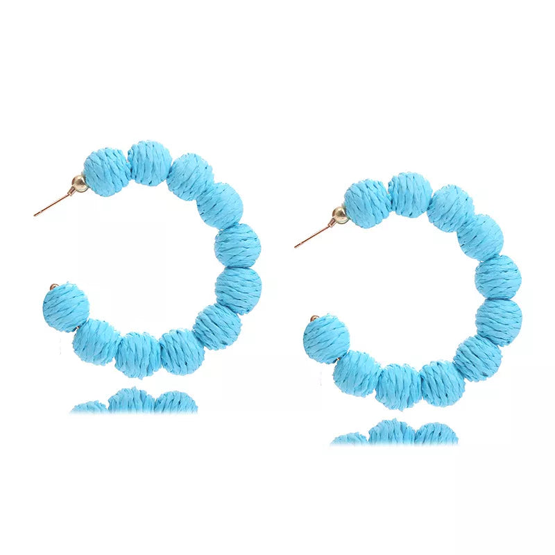 Raffia Grass C-Hoop Earrings in Pink - women's hoop earrings