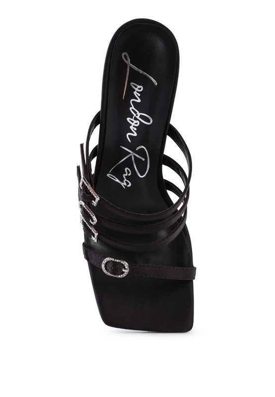 Diamante Buckle Mid Heel Sandals