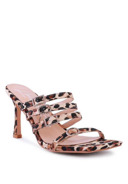 Diamante Buckle Mid Heel Sandals