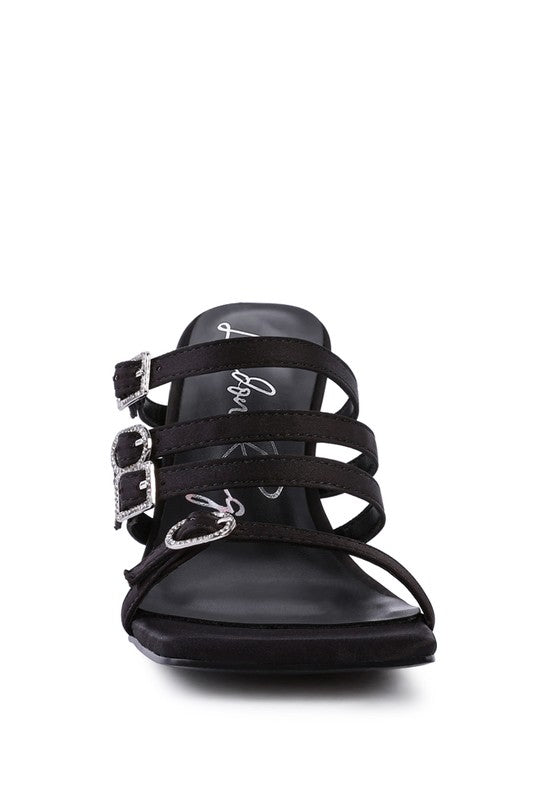 Diamante Buckle Mid Heel Sandals