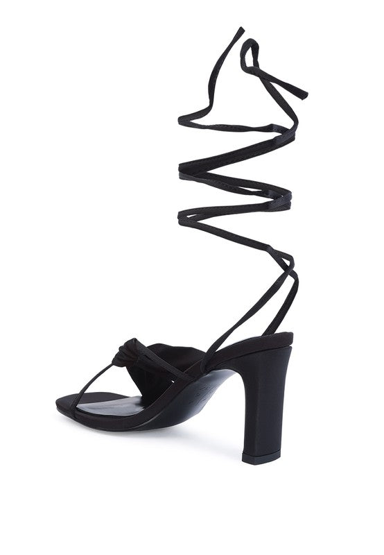 Satin Ruched Strap Tie Up Sandals