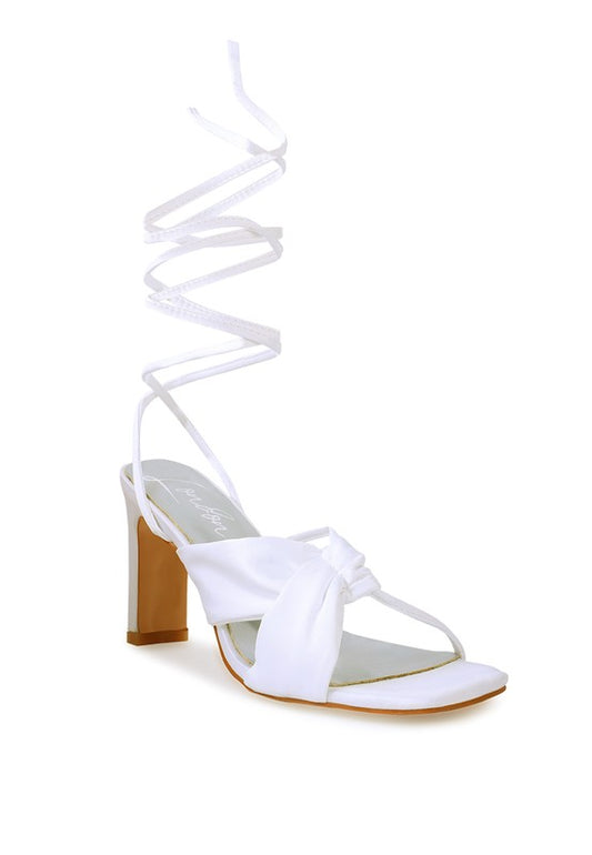 Satin Ruched Strap Tie Up Sandals