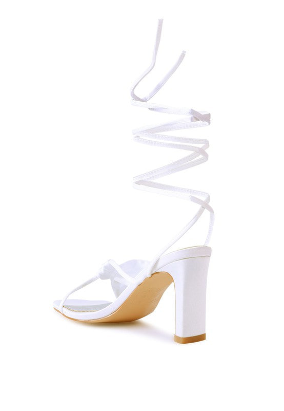 Satin Ruched Strap Tie Up Sandals