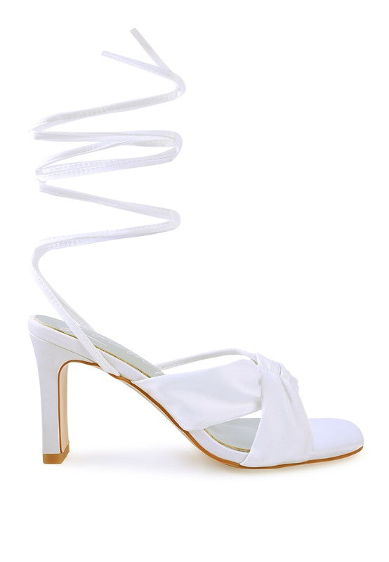 Satin Ruched Strap Tie Up Sandals