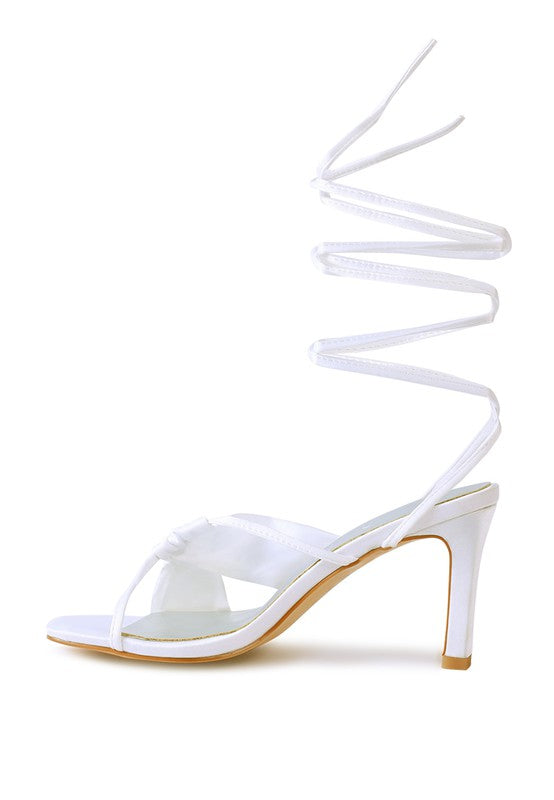 Satin Ruched Strap Tie Up Sandals