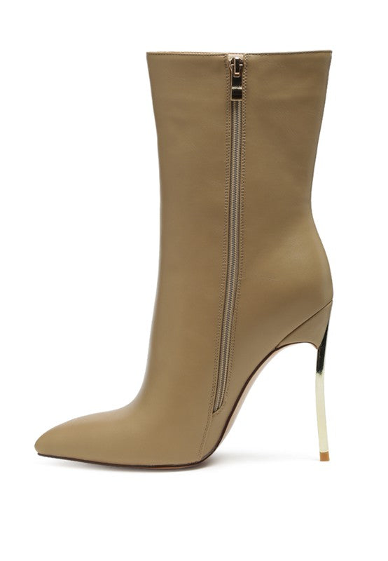 Thin Heel Mid Calf Boots