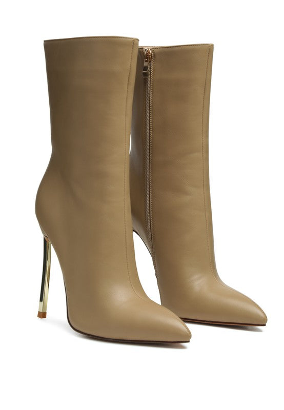 Thin Heel Mid Calf Boots