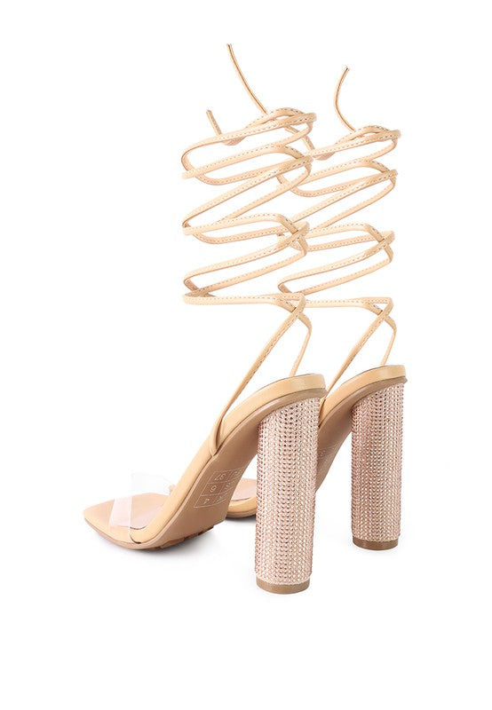 Crystal Diamante Block Heel Sandals