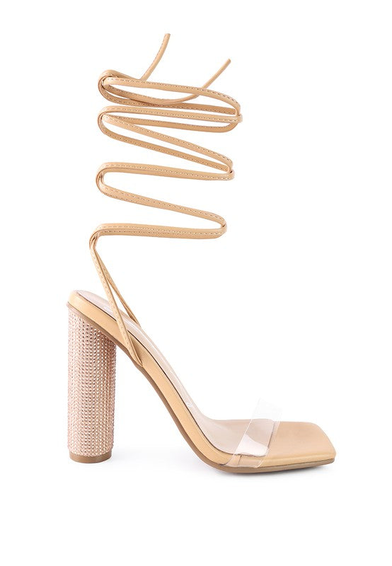 Crystal Diamante Block Heel Sandals