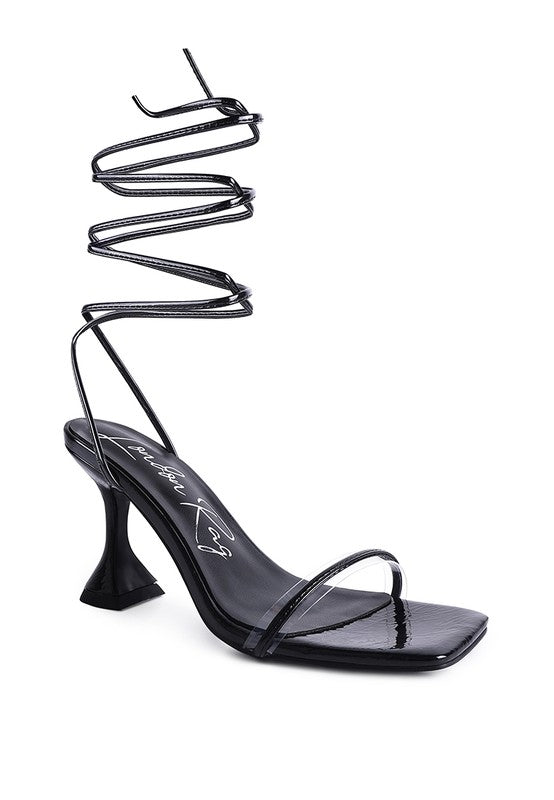 Spool Heel Lace Up Sandals