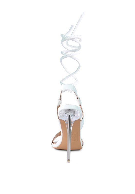 Clear Stiletto Lace Up Heel Sandals