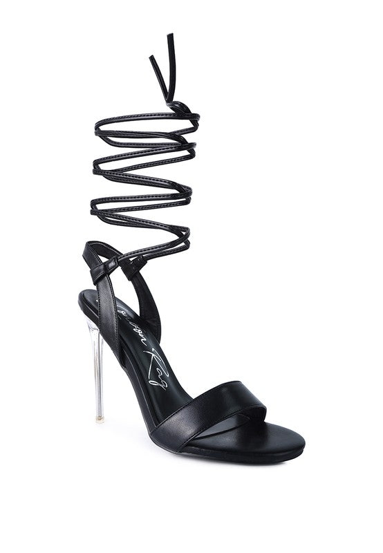 Clear Stiletto Lace Up Heel Sandals