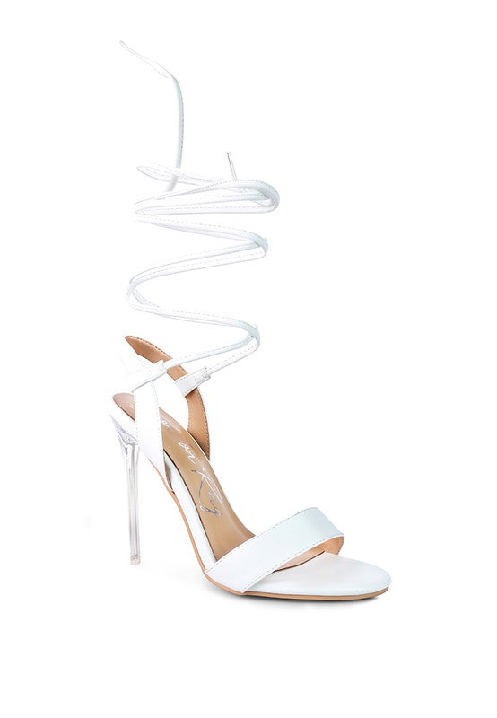 Clear Stiletto Lace Up Heel Sandals