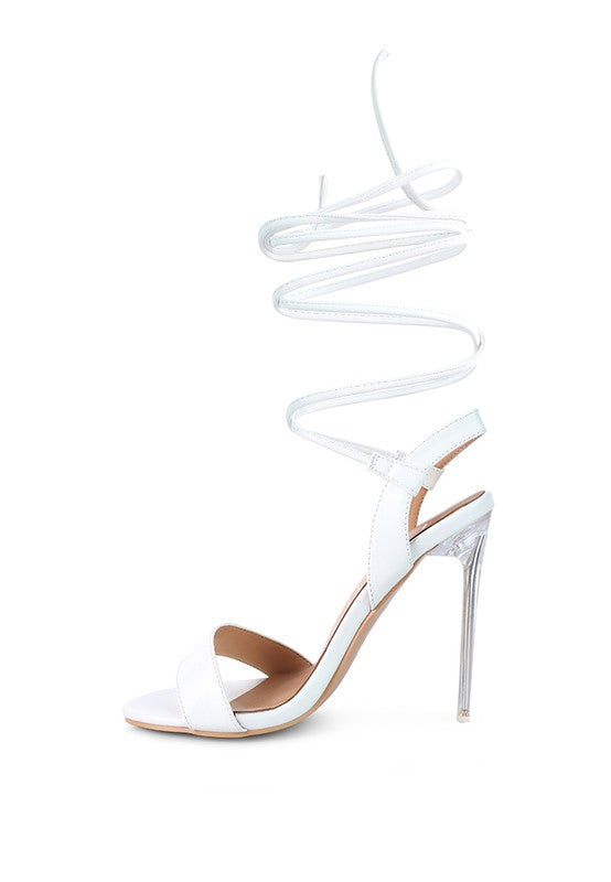 Clear Stiletto Lace Up Heel Sandals