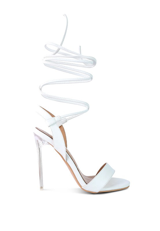 Clear Stiletto Lace Up Heel Sandals