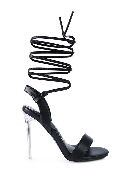 Clear Stiletto Lace Up Heel Sandals