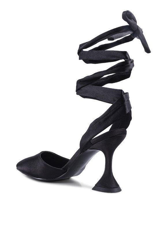Satin Lace-Up Heel Pumps