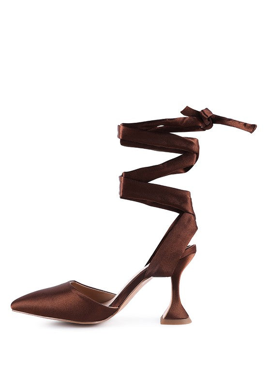 Satin Lace-Up Heel Pumps
