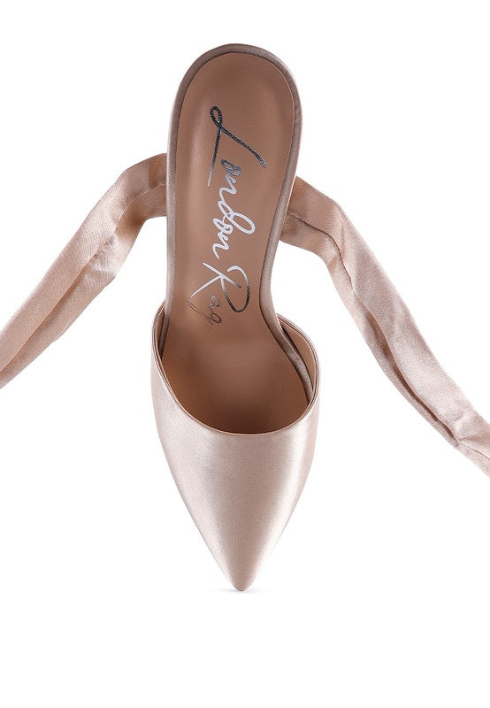 Satin Lace-Up Heel Pumps