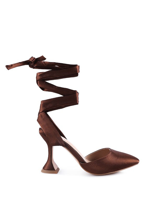 Satin Lace-Up Heel Pumps