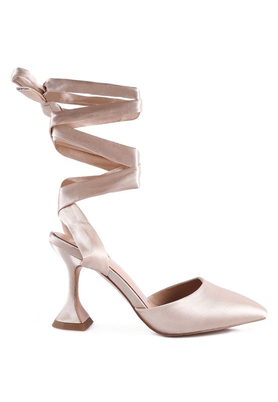 Satin Lace-Up Heel Pumps