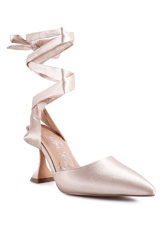 Satin Lace-Up Heel Pumps