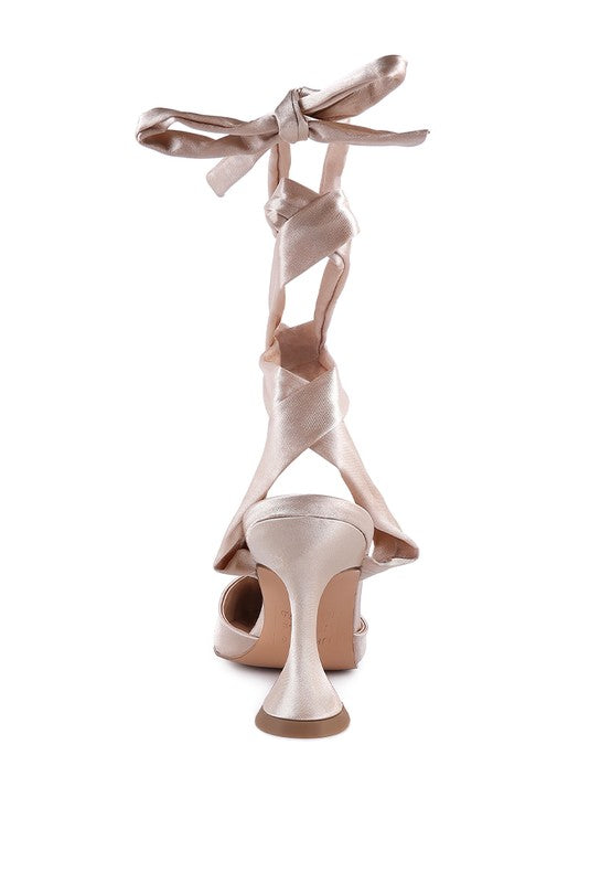Satin Lace-Up Heel Pumps